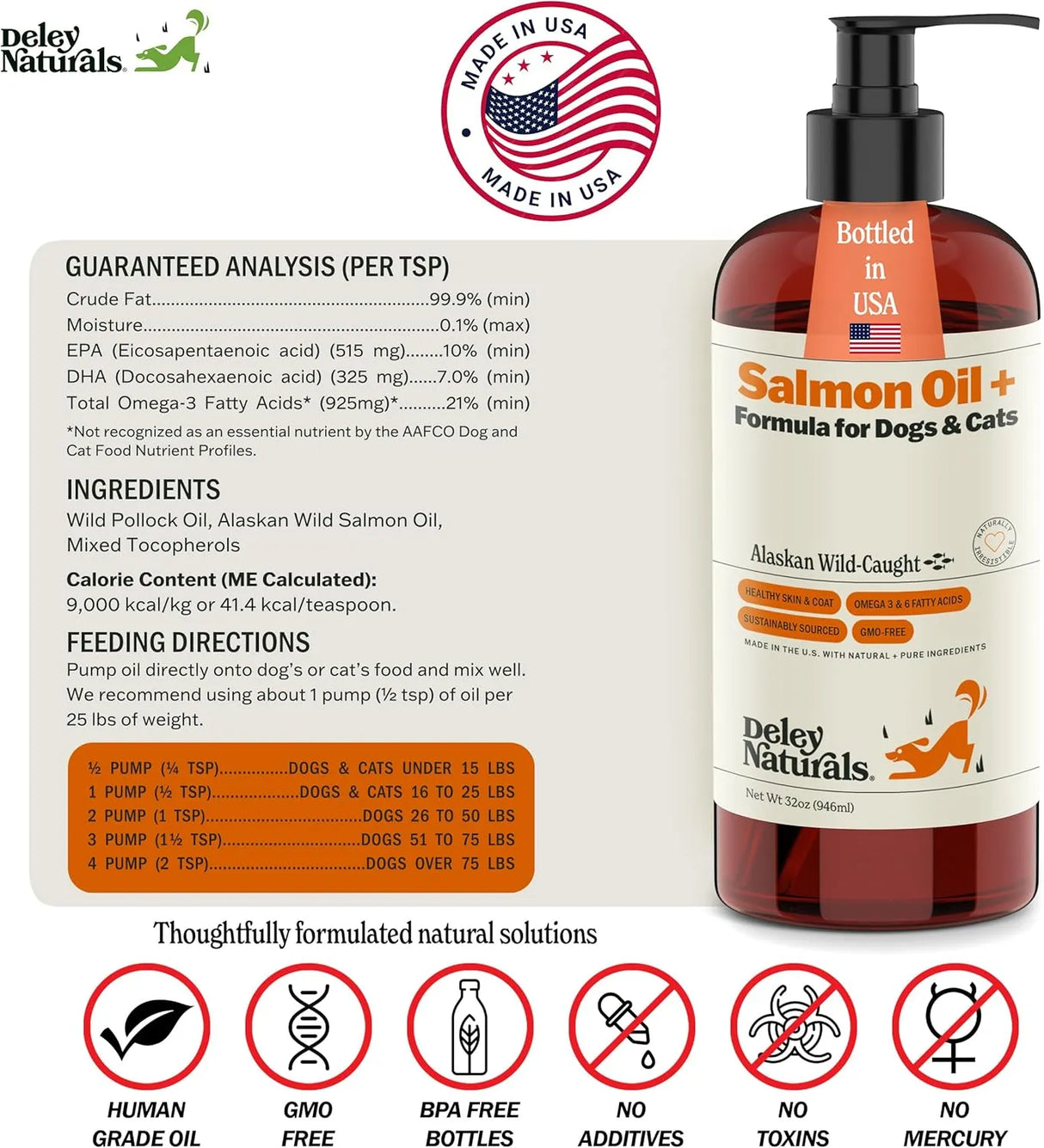 DELEY NATURALS - Deley Naturals Wild Alaskan Salmon Oil for Dogs 32 Fl.Oz. - The Red Vitamin MX - Aceite De Pescado Para Perros - {{ shop.shopifyCountryName }}