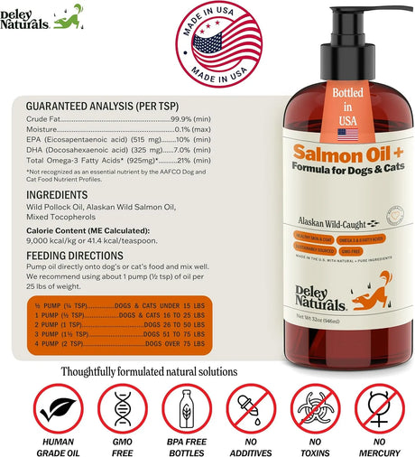 DELEY NATURALS - Deley Naturals Wild Alaskan Salmon Oil for Dogs 32 Fl.Oz. - The Red Vitamin MX - Aceite De Pescado Para Perros - {{ shop.shopifyCountryName }}