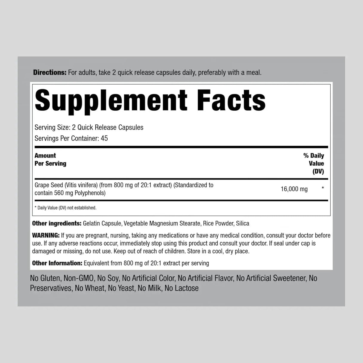 PIPING ROCK - Piping Rock Grape Seed Extract 16,000Mg. 90 Capsulas - The Red Vitamin MX - Suplementos Alimenticios - {{ shop.shopifyCountryName }}