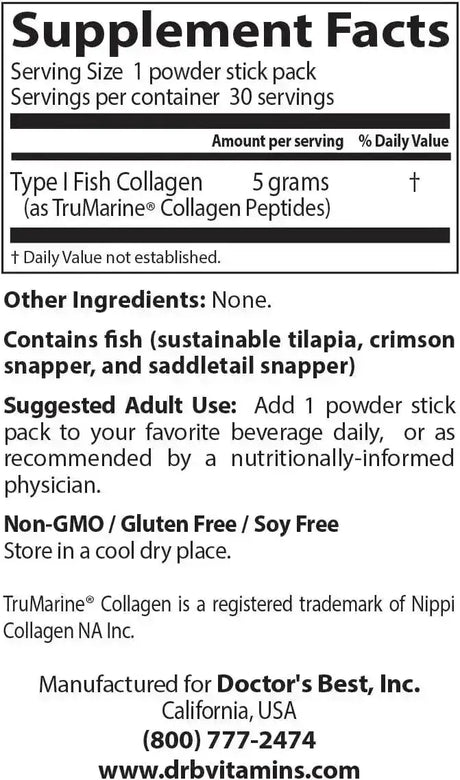 DOCTOR'S BEST - Doctor's Best Fish Collagen w/Naticol Powder 30 Paquetes - The Red Vitamin MX - Suplementos Alimenticios - {{ shop.shopifyCountryName }}