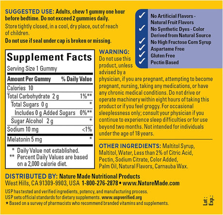 NATURE MADE - Nature Made Zero Sugar Melatonin 5Mg. 70 Gomitas - The Red Vitamin MX - Suplementos Alimenticios - {{ shop.shopifyCountryName }}
