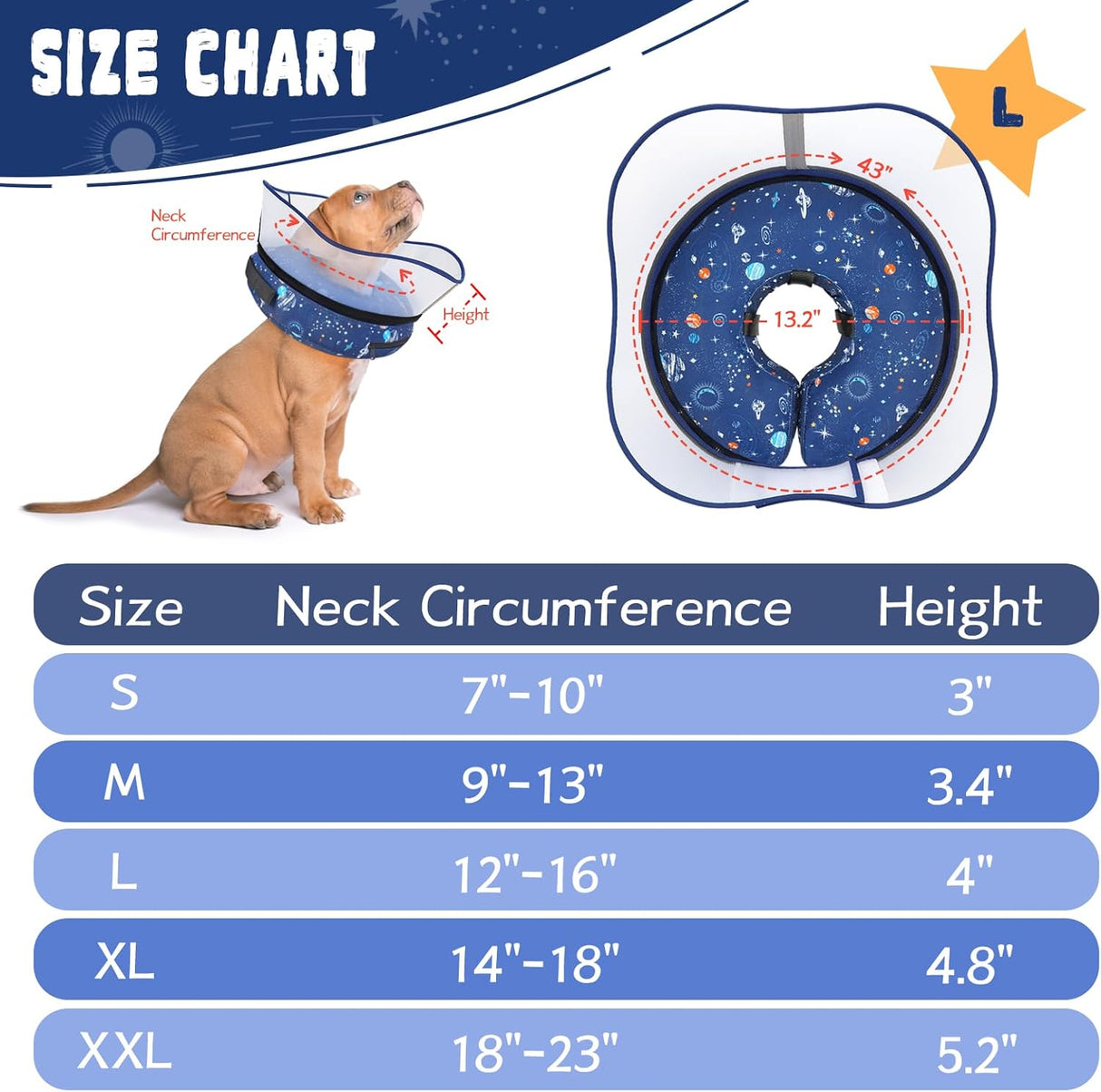 Toptakeit Elevated Inflatable Dog Cone Collar NAVY LARGE 12"-16"