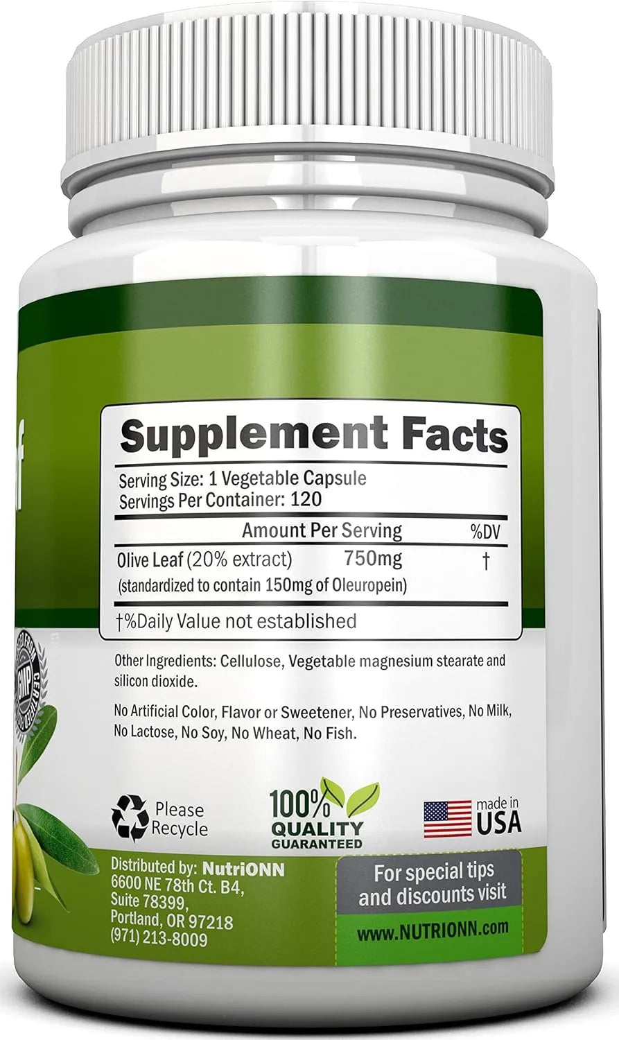 NUTRIONN - NutriONN Olive Leaf Extract 750Mg. 120 Capsulas - The Red Vitamin MX - Suplementos Alimenticios - {{ shop.shopifyCountryName }}