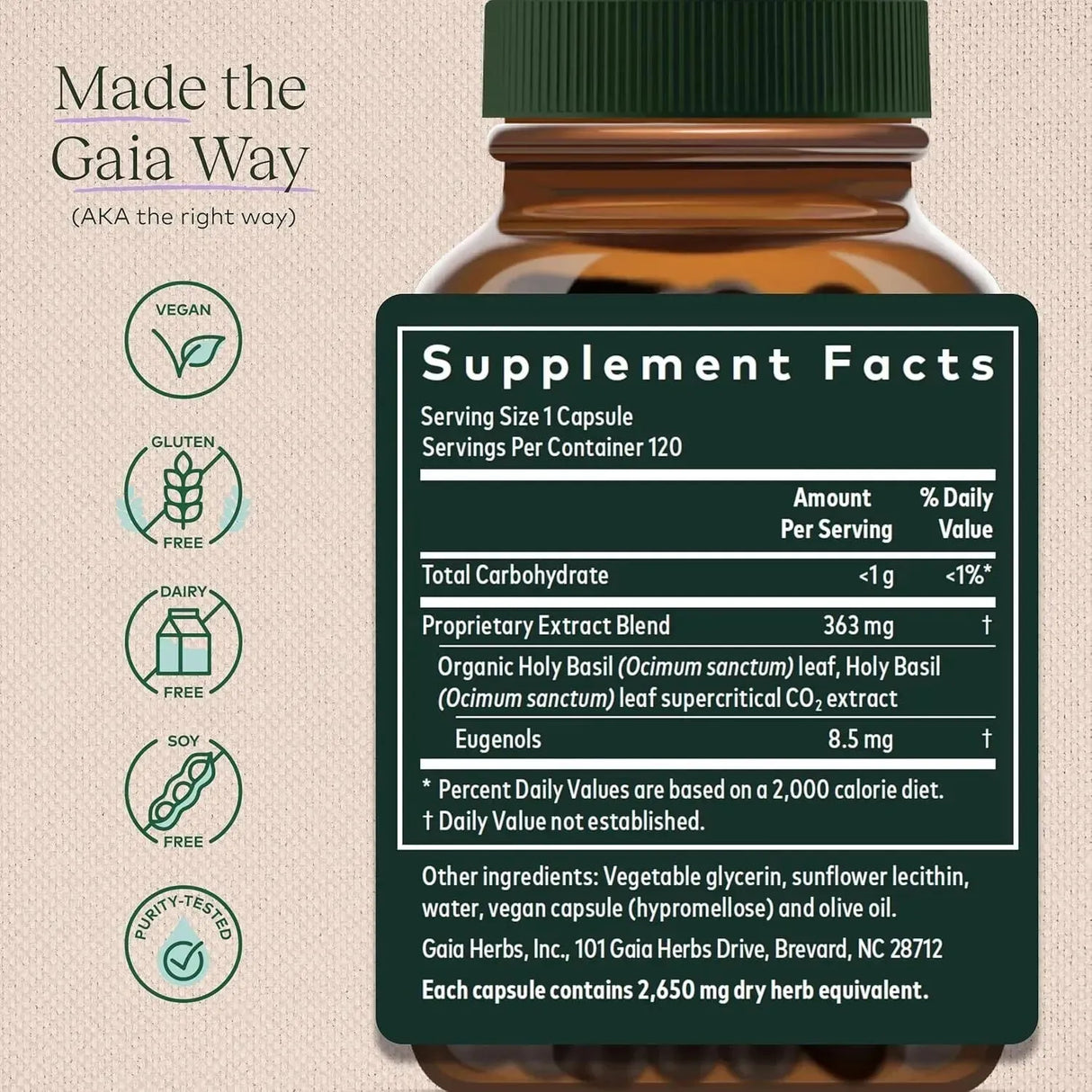 GAIA HERBS - Gaia Herbs Pro Holy Basil Leaf 120 Capsulas - The Red Vitamin MX - Suplementos Alimenticios - {{ shop.shopifyCountryName }}