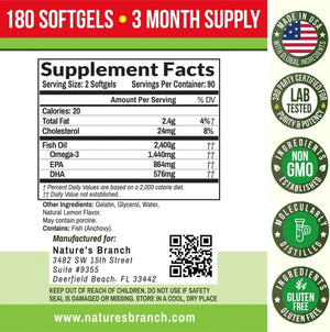 NATURE'S BRANCH - Nature's Branch Best Triple Strength Omega 3 Fish Oil 2400Mg. 150 Capsulas Blandas - The Red Vitamin MX - Suplementos Alimenticios - {{ shop.shopifyCountryName }}