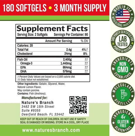 NATURE'S BRANCH - Nature's Branch Best Triple Strength Omega 3 Fish Oil 2400Mg. 150 Capsulas Blandas - The Red Vitamin MX - Suplementos Alimenticios - {{ shop.shopifyCountryName }}