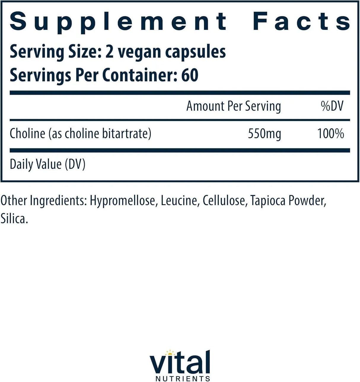 VITAL NUTRIENTS - Vital Nutrients Choline 550Mg. 120 Capsulas - The Red Vitamin MX - Suplementos Alimenticios - {{ shop.shopifyCountryName }}