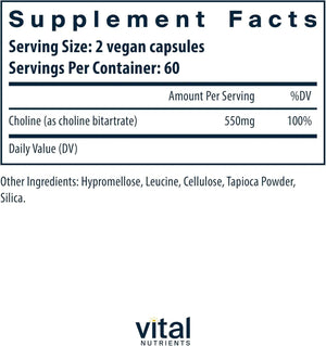 VITAL NUTRIENTS - Vital Nutrients Choline 550Mg. 120 Capsulas - The Red Vitamin MX - Suplementos Alimenticios - {{ shop.shopifyCountryName }}