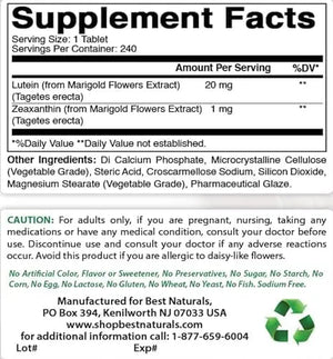 BEST NATURALS - Best Naturals Lutein 20Mg. with Zeaxanthin 240 Tabletas - The Red Vitamin MX - Suplementos Alimenticios - {{ shop.shopifyCountryName }}
