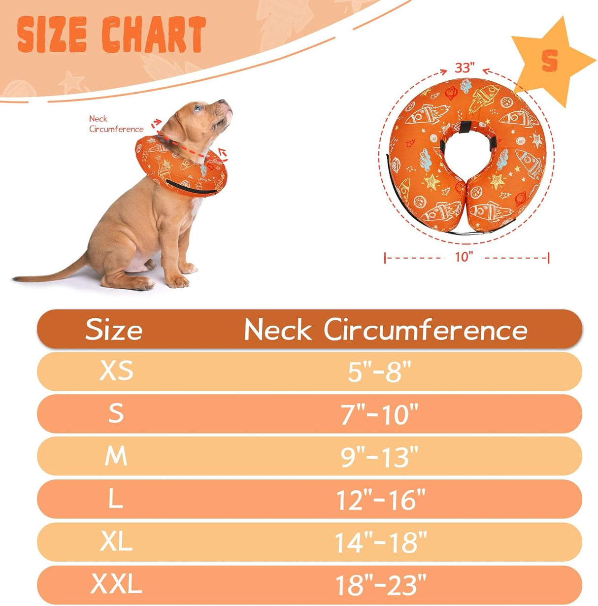Toptakeit Elevated Inflatable Dog Collar ORANGE SMALL