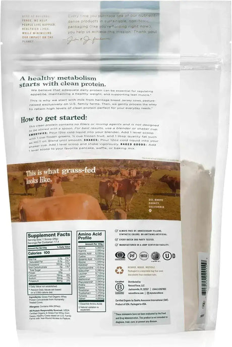 NATURAL FORCE - Natural Force Grass Fed Organic Whey Protein Powder Unflavored 454Gr. - The Red Vitamin MX - Suplementos Alimenticios - {{ shop.shopifyCountryName }}