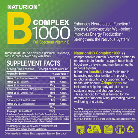 NATURION - NATURION B Complex 1000 120 Capsulas - The Red Vitamin MX - Suplementos Alimenticios - {{ shop.shopifyCountryName }}