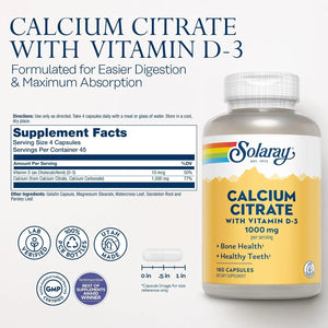 SOLARAY - Solaray Calcium Citrate with Vitamin D3 1000Mg. 180 Capsulas - The Red Vitamin MX - Suplementos Alimenticios - {{ shop.shopifyCountryName }}