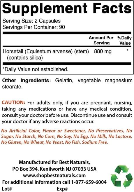 BEST NATURALS - Best Naturals Horsetail 440Mg. 180 Capsulas 2 Pack - The Red Vitamin MX - Suplementos Alimenticios - {{ shop.shopifyCountryName }}