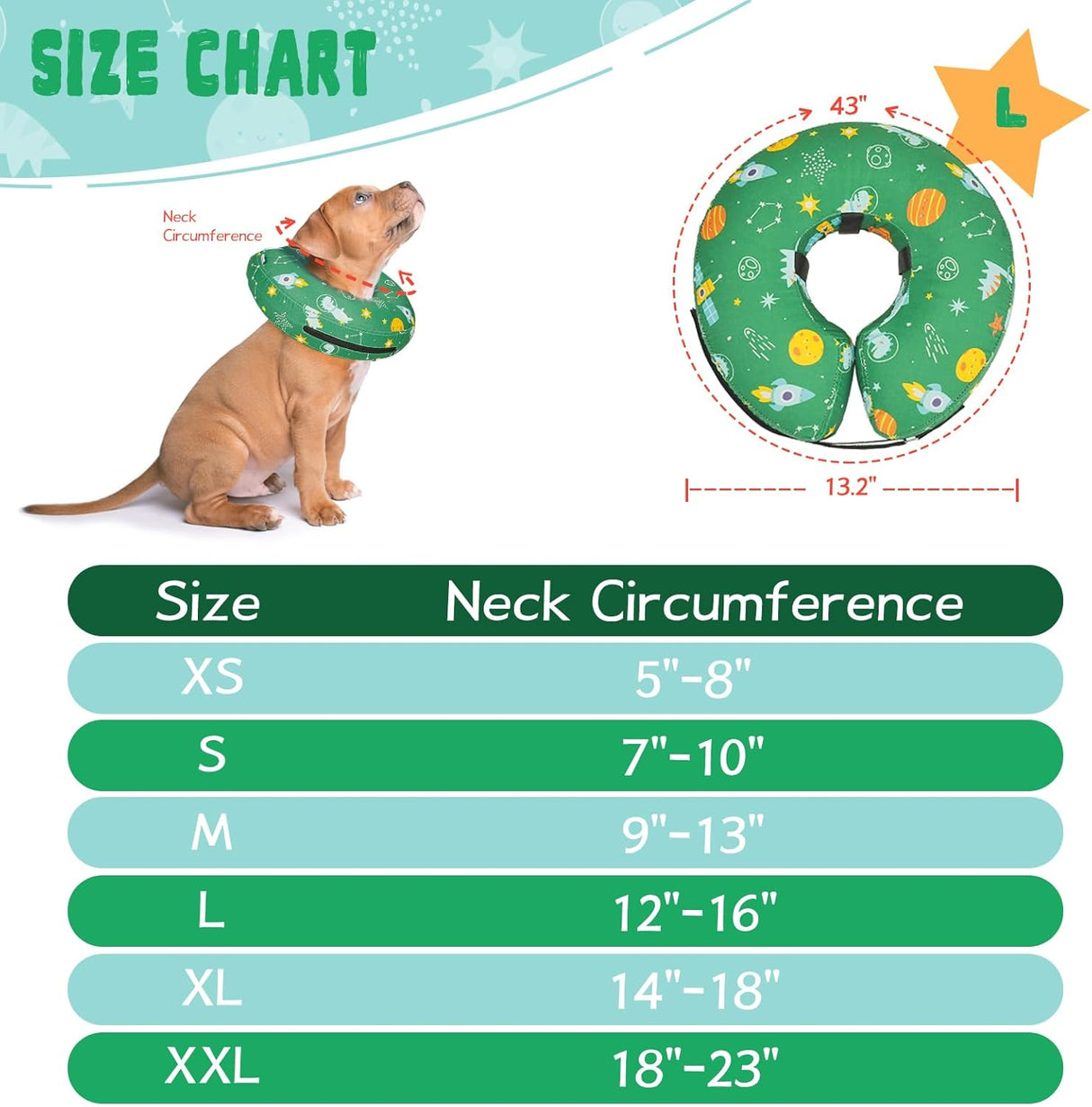 Toptakeit Elevated Inflatable Dog Collar GREEN LARGE