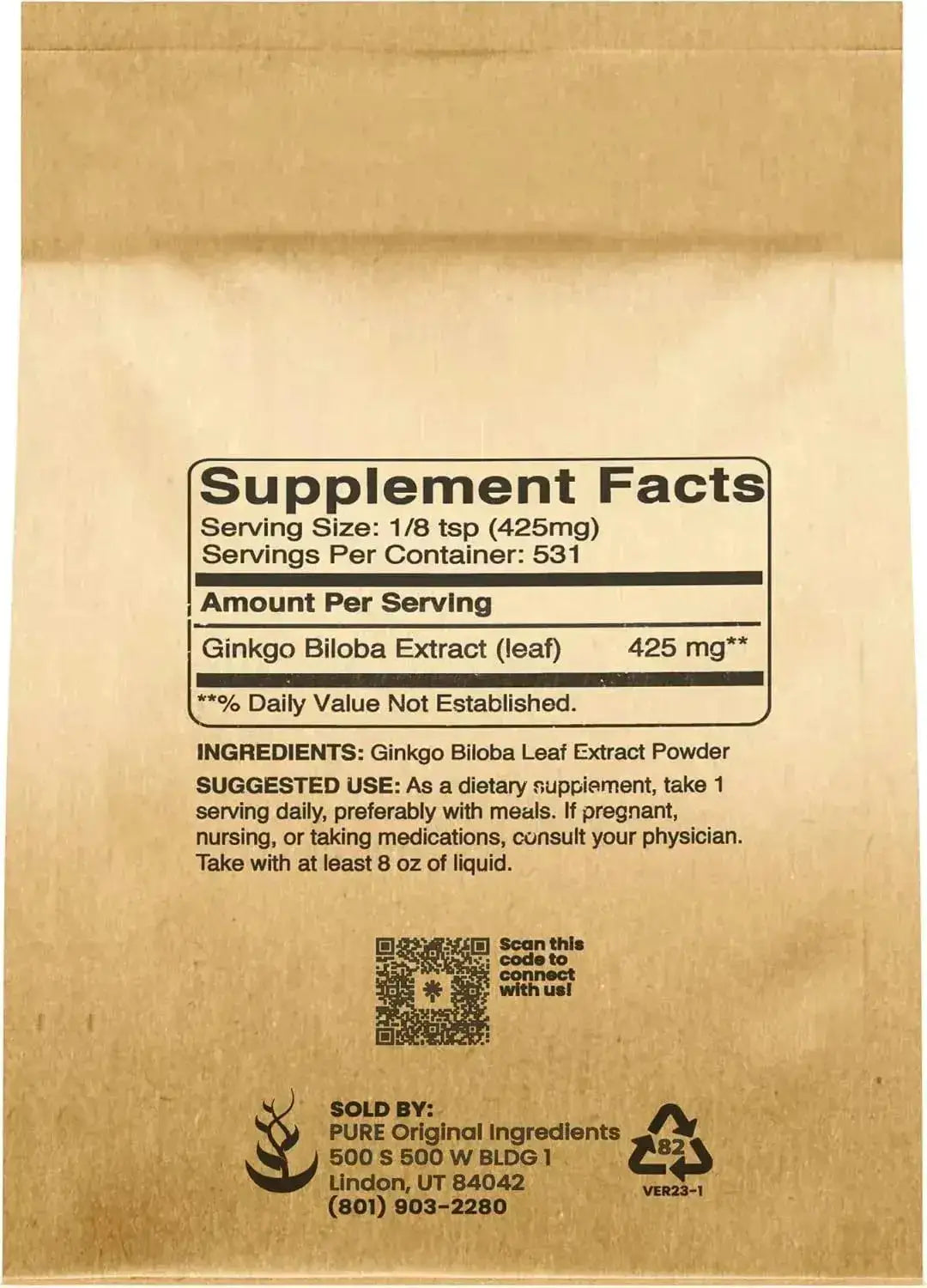 PURE ORIGINAL INGREDIENTS - Pure Original Ingredients Ginkgo Biloba Powder 226Gr. - The Red Vitamin MX - Suplementos Alimenticios - {{ shop.shopifyCountryName }}