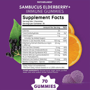 PAYE WELLNESS - PAYE Wellness Sambucus Elderberry Immune Gummies 70 Gomitas - The Red Vitamin MX - Suplementos Alimenticios - {{ shop.shopifyCountryName }}