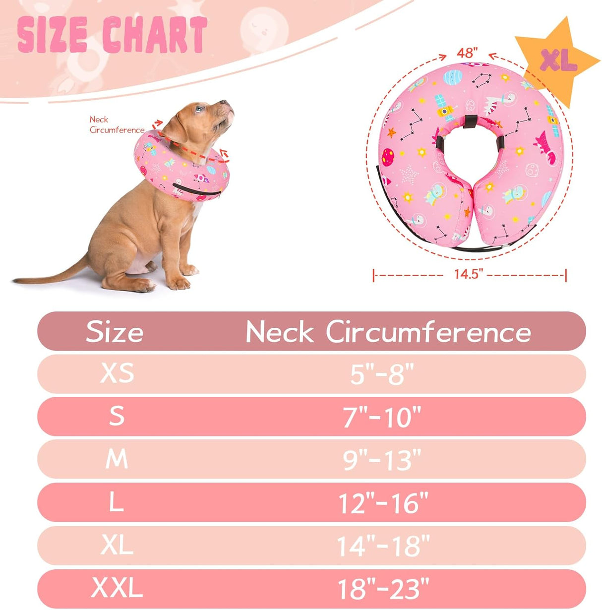 Toptakeit Elevated Inflatable Dog Collar PINKT XLARGE