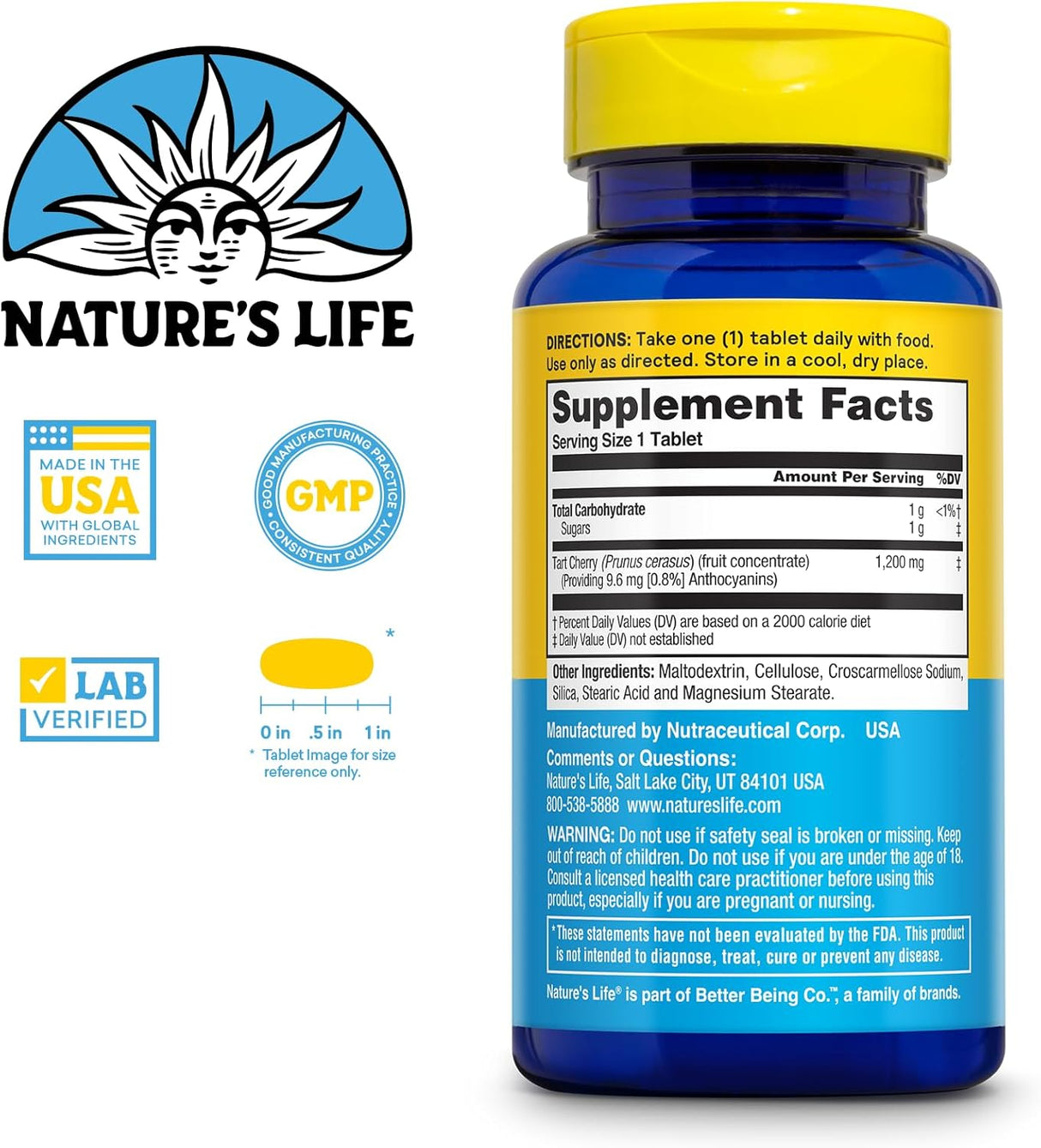 NATURE'S LIFE Tart Cherry 1200Mg. 30 Tabletas