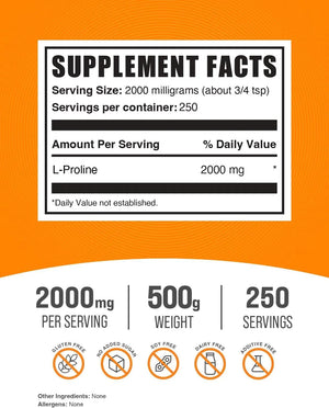 BULK SUPPLEMENTS - Bulk Supplements L-Proline Powder 500Gr. - The Red Vitamin MX - Suplementos Alimenticios - {{ shop.shopifyCountryName }}