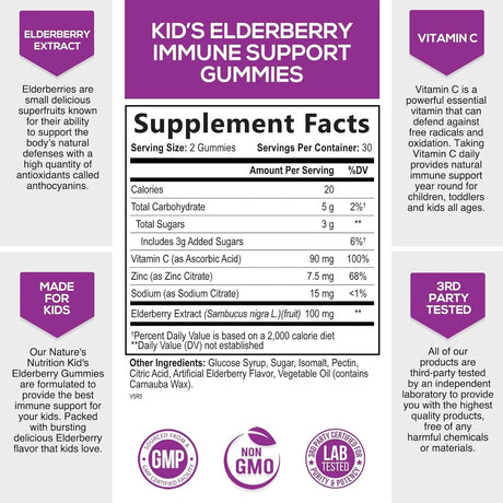 NATURE'S NUTRITION - Nature's Nutrition Sambucus Elderberry Immune Gummies for Kids 60 Gomitas - The Red Vitamin MX - Suplementos Alimenticios - {{ shop.shopifyCountryName }}