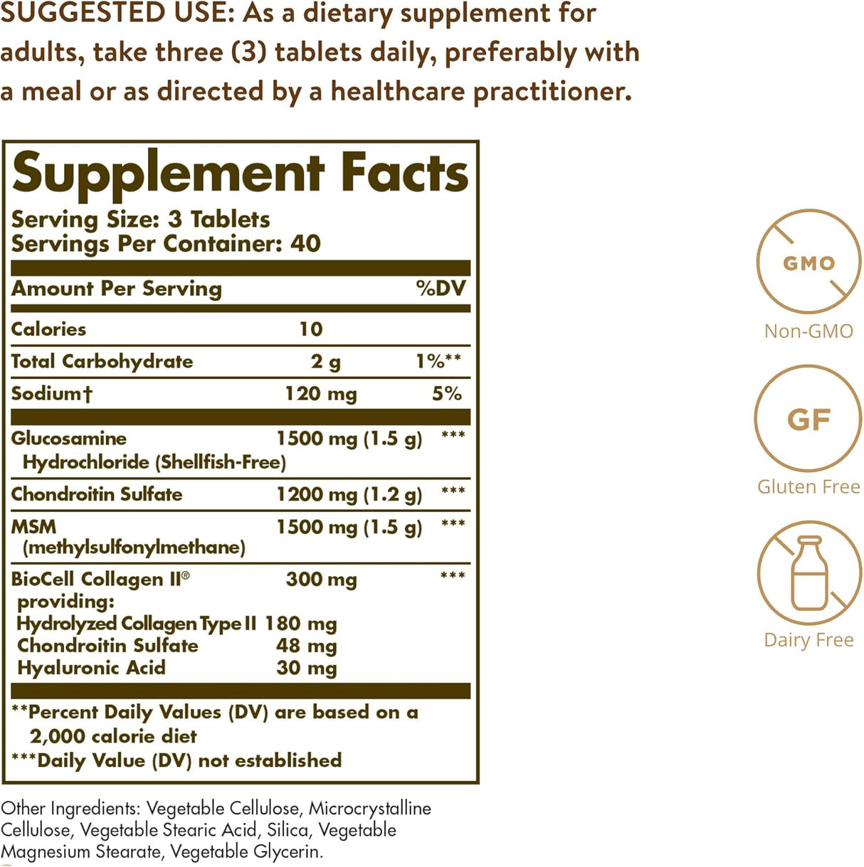 Solgar Glucosamine Hyaluronic Acid Chondroitin MSM 120 Tabletas