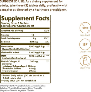 Solgar Glucosamine Hyaluronic Acid Chondroitin MSM 120 Tabletas