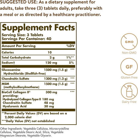 Solgar Glucosamine Hyaluronic Acid Chondroitin MSM 120 Tabletas