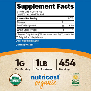 NUTRICOST - Nutricost Organic Wheatgrass Powder 454Gr. - The Red Vitamin MX - Suplementos Alimenticios - {{ shop.shopifyCountryName }}
