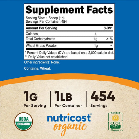 NUTRICOST - Nutricost Organic Wheatgrass Powder 454Gr. - The Red Vitamin MX - Suplementos Alimenticios - {{ shop.shopifyCountryName }}