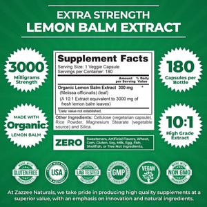 ZAZZEE NATURALS - Zazzee Organic Lemon Balm 10:1 Extract 3000Mg. 180 Capsulas - The Red Vitamin MX - Suplementos Alimenticios - {{ shop.shopifyCountryName }}