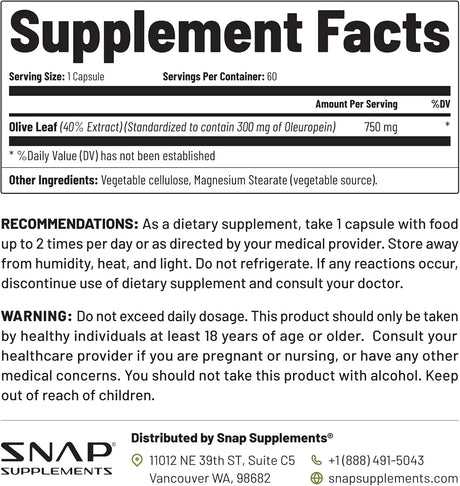 SNAP - Snap Supplements Olive Leaf Extract 60 Capsulas - The Red Vitamin MX - Suplementos Alimenticios - {{ shop.shopifyCountryName }}