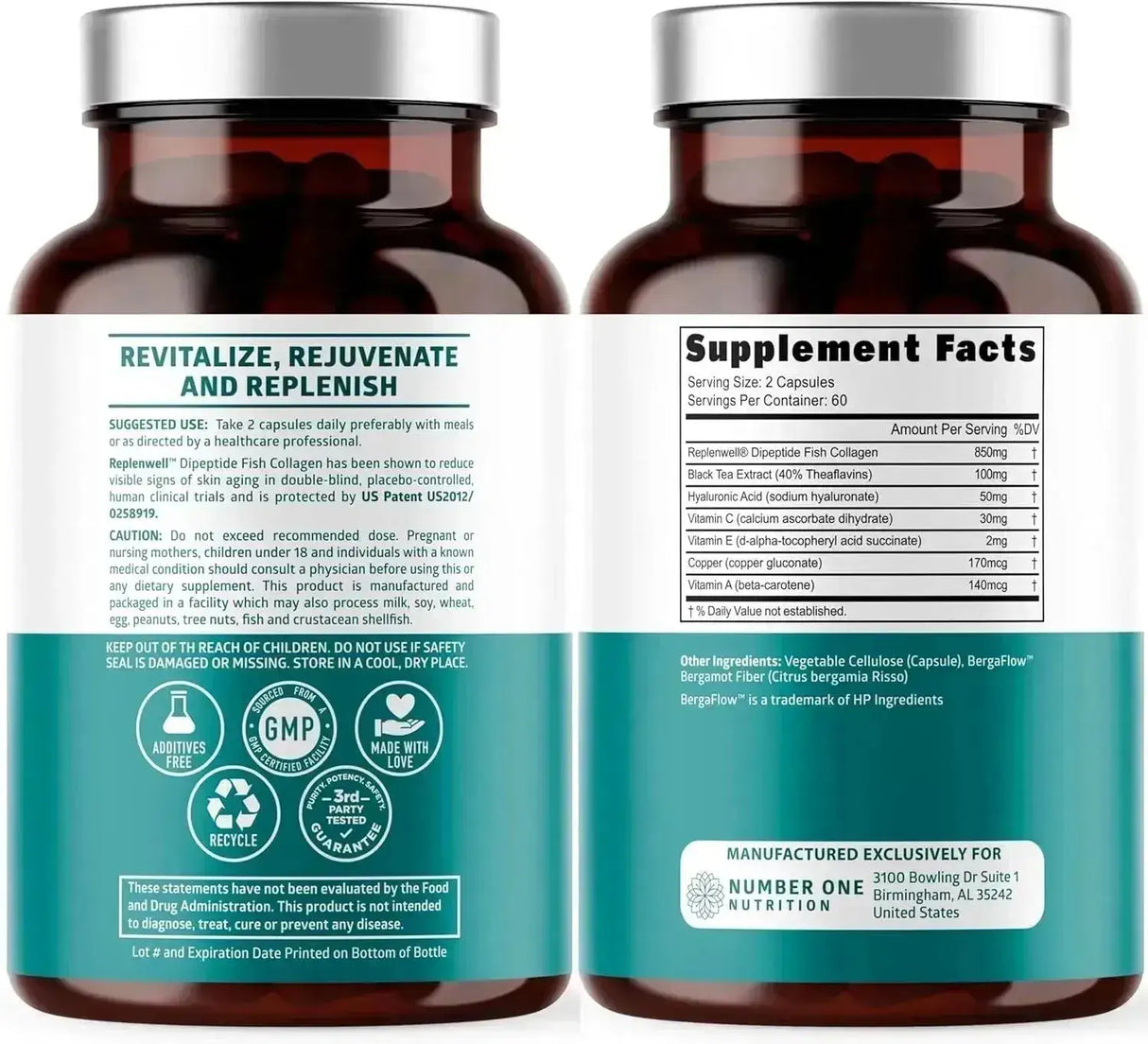 NUMBER ONE NUTRITION - Number One Nutrition Premium Marine Collagen Dipeptides 120 Capsulas - The Red Vitamin MX - Suplementos Alimenticios - {{ shop.shopifyCountryName }}