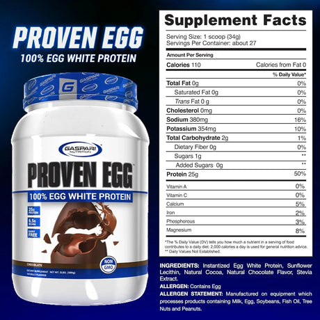 GASPARI NUTRITION - Gaspari Nutrition Proven Egg 100% Egg White Protein Chocolate 2 Lbs. - The Red Vitamin MX - Suplementos Alimenticios - {{ shop.shopifyCountryName }}