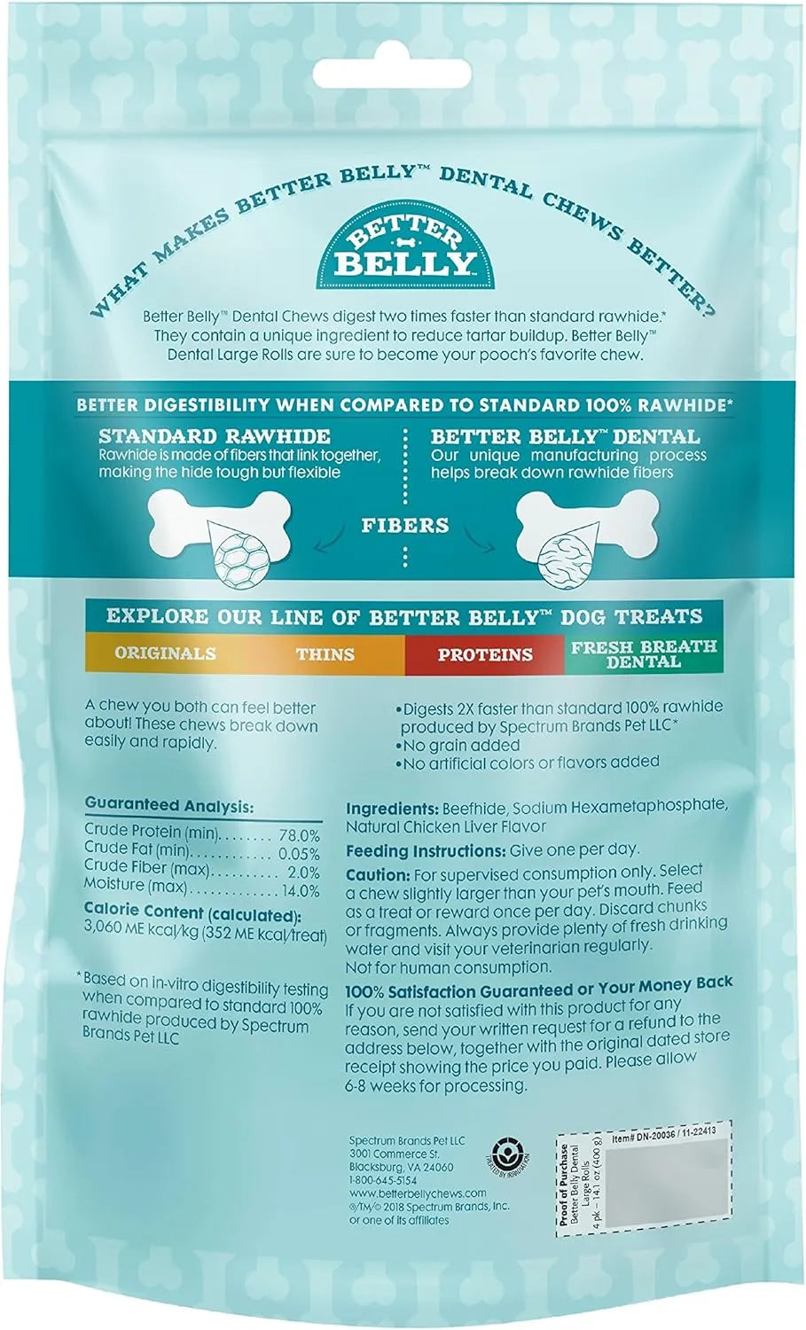 BETTER BELLY - Better Belly Highly Digestible Rawhide Dental Chews Large 4 Piezas - The Red Vitamin MX - Cuidado Dental Para Perros - {{ shop.shopifyCountryName }}