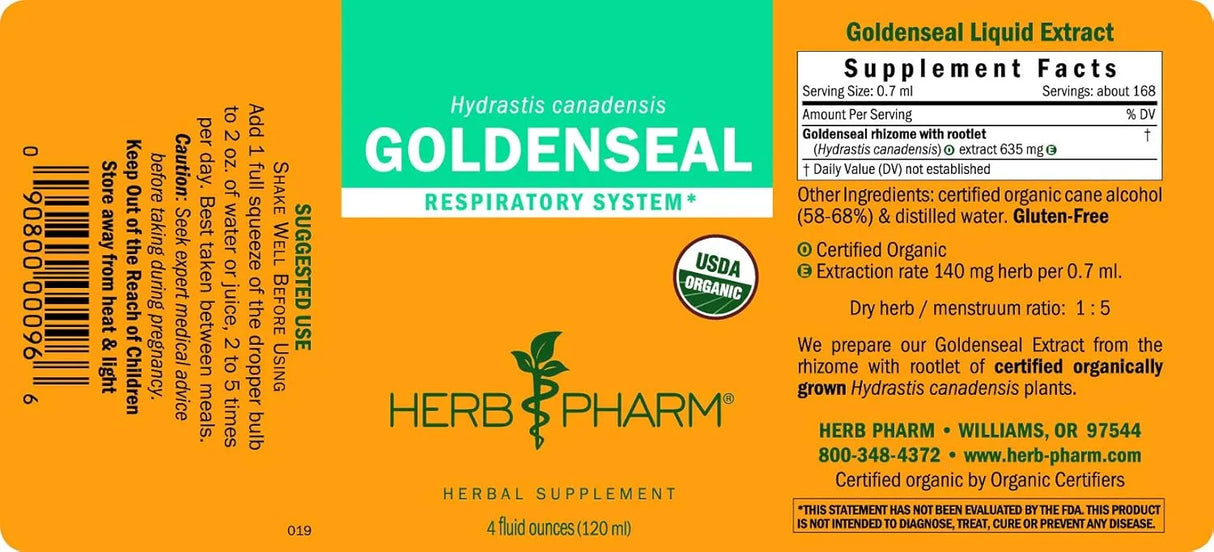 HERB PHARM - Herb Pharm Certified Organic Goldenseal Liquid Extract 4 Fl.Oz. - The Red Vitamin MX - Suplementos Alimenticios - {{ shop.shopifyCountryName }}