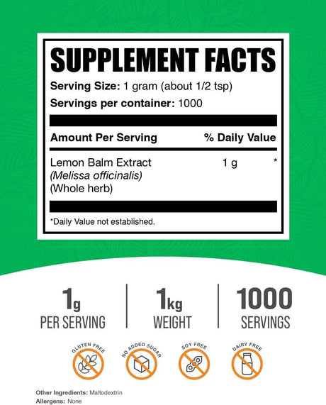 BULK SUPPLEMENTS - Bulk Supplements Lemon Balm Extract Powder 1 Kg. - The Red Vitamin MX - Suplementos Alimenticios - {{ shop.shopifyCountryName }}