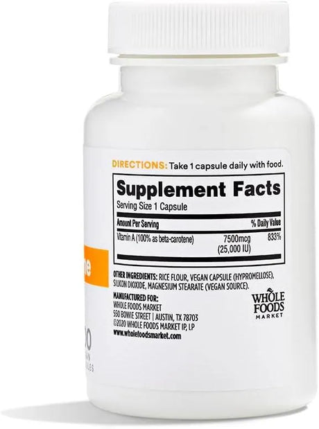 365 - 365 by Whole Foods Market, Beta Carotene Dry 15000mcg 100 Capsulas - The Red Vitamin MX - Suplementos Alimenticios - {{ shop.shopifyCountryName }}