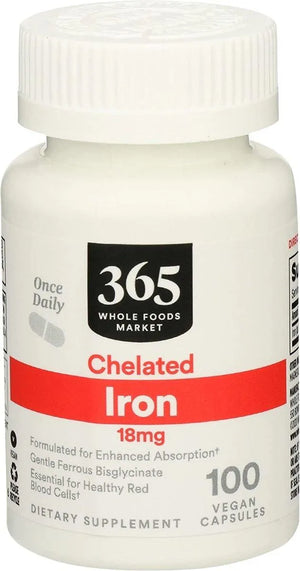 365 - 365 by Whole Foods Market, Iron Chelated 18Mg. 100 Capsulas - The Red Vitamin MX - Suplementos Alimenticios - {{ shop.shopifyCountryName }}