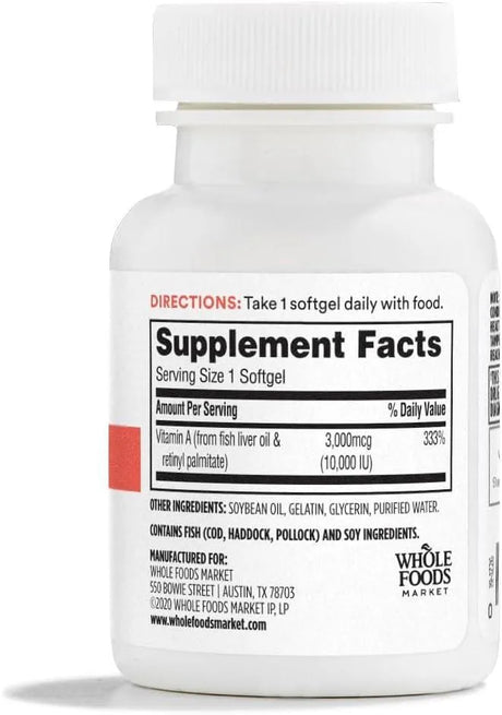 365 - 365 by Whole Foods Market Vitamin A 10K IU 100 Capsulas Blandas - The Red Vitamin MX - Suplementos Alimenticios - {{ shop.shopifyCountryName }}