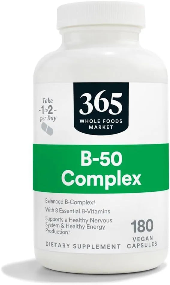 365 - 365 by Whole Foods Market Vitamin B50 Complex 180 Capsulas - The Red Vitamin MX - Suplementos Alimenticios - {{ shop.shopifyCountryName }}