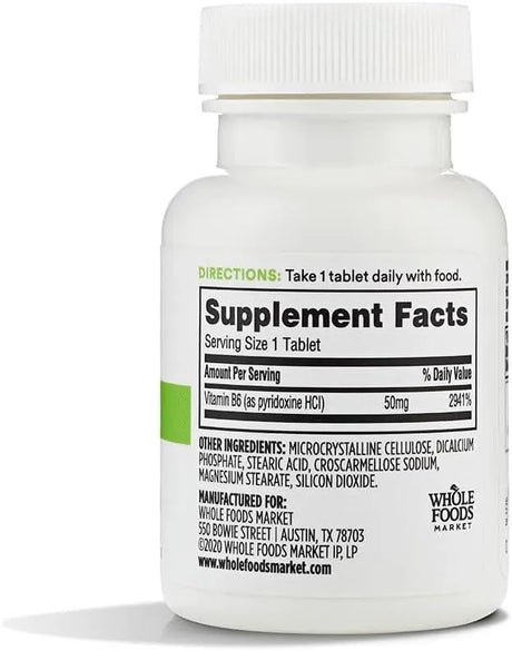 365 - 365 by Whole Foods Market Vitamin B6 50Mg. 50 Tabletas - The Red Vitamin MX - Suplementos Alimenticios - {{ shop.shopifyCountryName }}