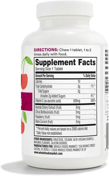 365 - 365 by Whole Foods Market Vitamin C Plus Acerola 500Mg. 90 Tabletas Masticables - The Red Vitamin MX - Suplementos Alimenticios - {{ shop.shopifyCountryName }}