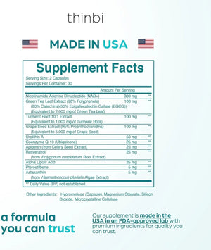 THINBI - Thinbi NAD+ Complex Urolithin A + Resveratrol 60 Capsulas - The Red Vitamin MX - Suplementos Alimenticios - {{ shop.shopifyCountryName }}