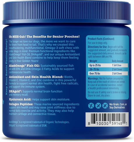 ZESTY PAWS - Zesty Paws Senior Advanced Omega Bites Skin Health 90 Masticables - The Red Vitamin MX - Aceite De Pescado Para Perros - {{ shop.shopifyCountryName }}