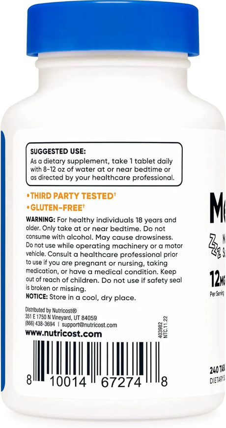 NUTRICOST - Nutricost Melatonin 12Mg. 240 Tabletas - The Red Vitamin MX - Suplementos Alimenticios - {{ shop.shopifyCountryName }}