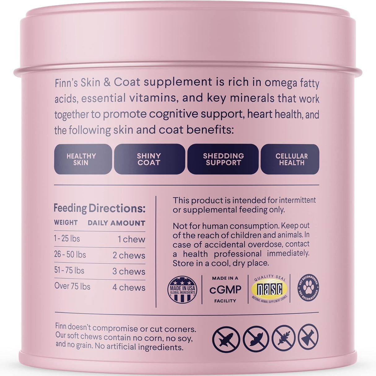 Finn Skin & Coat Salmon Oil Supplement for Dogs 90 Masticables