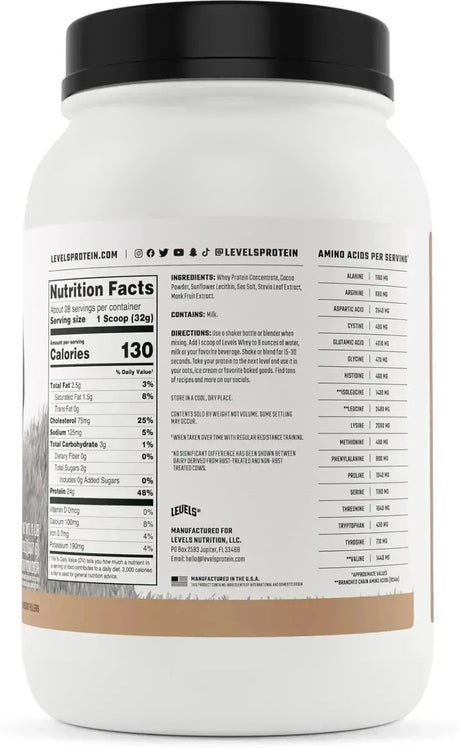 LEVELS - Levels Grass Fed Whey Protein Powder Pure Chocolate 2Lb. - The Red Vitamin MX - Suplementos Alimenticios - {{ shop.shopifyCountryName }}
