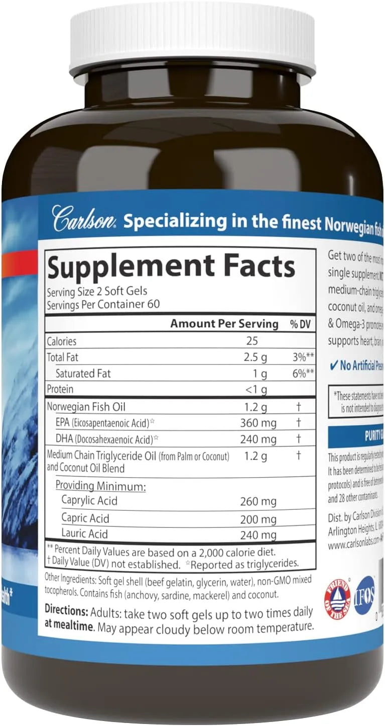 CARLSON - Carlson MCT & Omega-3 120 Capsulas Blandas - The Red Vitamin MX - Suplementos Alimenticios - {{ shop.shopifyCountryName }}