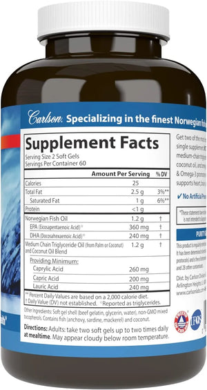 CARLSON - Carlson MCT & Omega-3 120 Capsulas Blandas - The Red Vitamin MX - Suplementos Alimenticios - {{ shop.shopifyCountryName }}